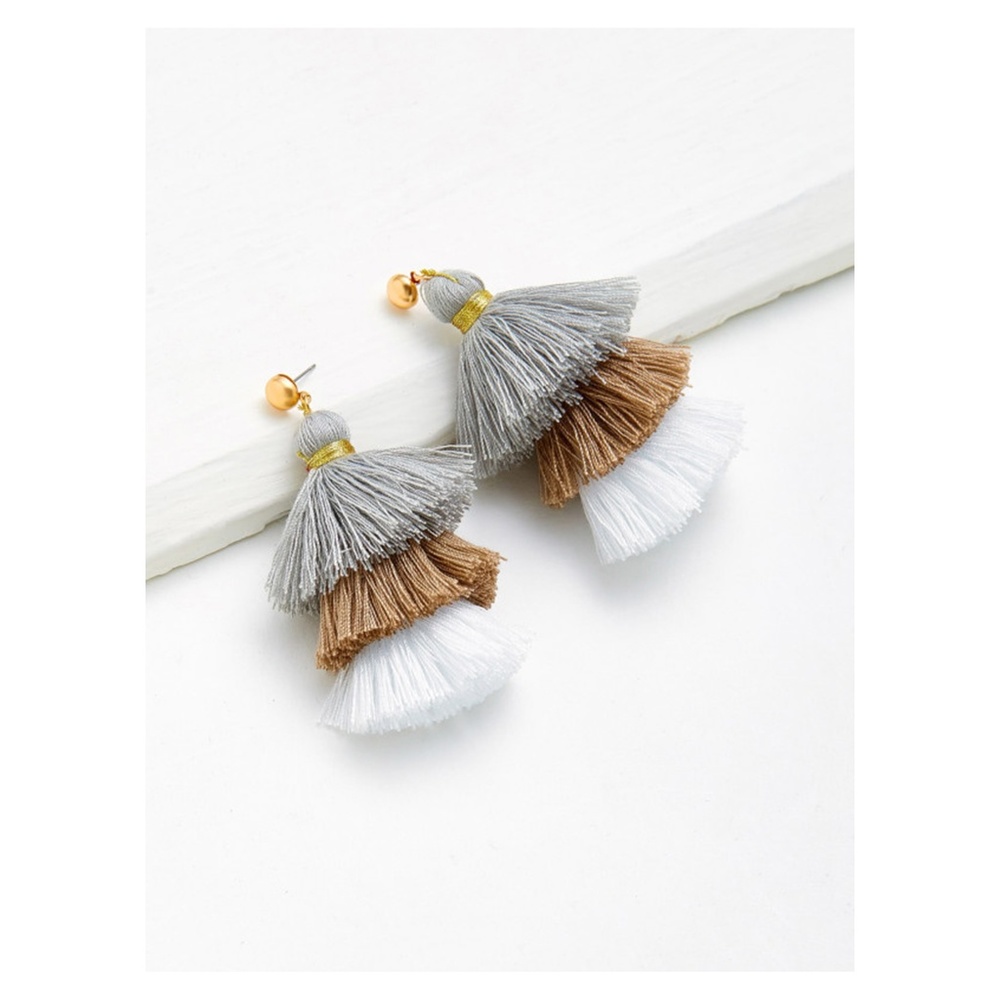 Neutral Tassel Statement Earrings - Picture 1 of 3